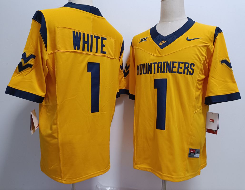 Men West Virginia Mountaineers #1 White Yellow Nike 2025 NCAA Jersey->ncaa teams->NCAA Jersey